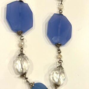 Vintage Blue stone, crystal and pearl silver Necklace